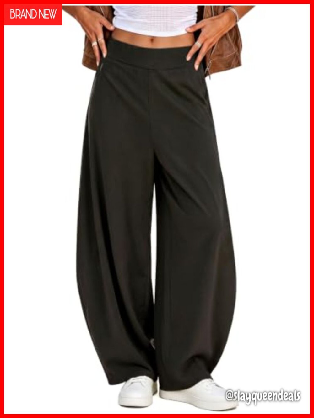Fisoew Women's Baggy Wide Leg Track Pants Elastic High Waisted Gym Trousers